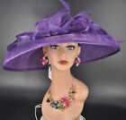 Church Kentucky Derby Hat Carriage Tea Party Wedding Wide Brim Purple