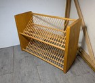 Vintage Rustic Oak Wood Desktop Or Wall Mount Cd Display Storage Rack W Rods F25