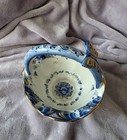 Vtg Gzhel Russian Porcelain Cobalt Blue White   Gold Hand Made Basket Candy Dish