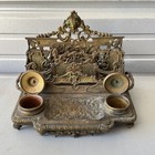 Antique Victorian Bronze brass Double Inkwell Letter Holder Art Nouveau Cherub  
