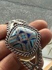 Carolyn Pollack Sterling Silver Inlaid Cuff Bracelet Geometric Navajo-style