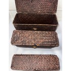 Set Of 3 Nesting Woven Seagrass Storage Baskets Dark Brown Rectangle Lidded Box