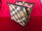 Vintage Foldable Sewing Yarn Knit Crochet Basket Caddy Tote Bag Wood Frame Mcm