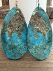 Native American Turquoise Slab Teardrop Dangle Earrings 3    Long