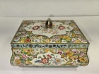Vintage Tin Canister W  Lid Gold Mint Multi Color Floral Holland 6in X 5in