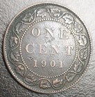 1901 Canada Queen Victoria Bronze Large 1 Cent Old Coin Km 7