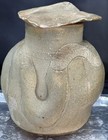 Vtg Ceramic Crock urn lidded Pot Brutalist Crude Molded Sculptural Studio Art