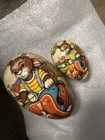 Vintage Easter Paper Mache Egg Bunny Scooter Germany 9  Candy Container Set