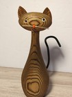 Vintage Mcm Japan Cryptomeria Cedar Wooden Cat Hand Made Figure Figurine 5    Mrkd