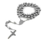 Men s Stainless Steel 8mm 32  Catholic Rosary Bead Necklace Crucifix Cross Chain