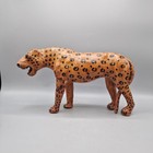 Vintage Hand Crafted Leather Wrapped Leopard Jaguar Sculpture Wildlife Art Decor