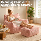 Corduroy Bean Bag Chair With Ottoman  High Density Foam Filled Lazy Sofa Armchai