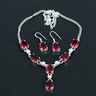 Garnet Gemstone Handmade 925 Sterling Silver Jewelry Necklace  earring Set