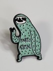 Party Animal Lapel Pin Sloth Green Black   White Colors Humorous