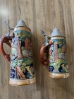 1970s  11 5inch   9inch Set German Beer Steins W lid Fox Handle Mr 722 Germany