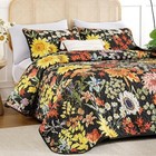  Quilt King Size Yellow Sunflower Floral Bedspreads Bedding King 106 x90  Black