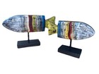 Set Of 3 Fish  Hand Carved Wood Tropical Sculpture Home Nautical Decor