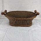 French Boulangerie Basket Wicker Laundry Bin Wood Handle Farmhouse Antique 1940s