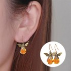 Vintage Honey Bee Drop Earrings Amber Gold Dangle Boho Jewelry Gift