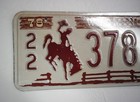 Old 1978 Wyoming License Plate 22-378 Af Teton County Cowboy Bucking Bronc