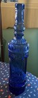 Decorative Blue Glass Bottle Embossed Rope Design Home Decor 12  Collectible Vtg