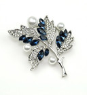 Blue Silver Tone Leaf Brooch Rhinestone Brooches Pin Woman Gift Boutonniere Pin