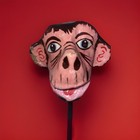 19    Vintage Paper Mache Rattler Maraca Monkey Head On Parade Stick