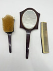 Vintage 1930s Celluloid Vanity Set Mirror Boar Bristle Brush Comb Dresser Decor