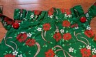 Vintage Christmas Apron Red green Floral With Button Accents   Pocket Details