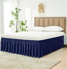 Wrap Around Bed Skirt Queen Size - 15  Drop Navy Blue Elastic Easy Fit Ruffle