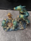 Vintage Blue Resin Swimming Dolphins Figurine Candle Holder 