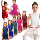 Girls Figure Skating Dress Rhinestones Ballet Leotard Lyrical Dress Performance