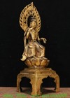 11 8   Old Bronze Ware 24k Gold Gilt Northern Wei Dynasty Kwan-yin Buddha Statue