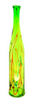 23-inch-tall Hand-blown Green Art Glass Bottle Red Blue Splatter Ribbons