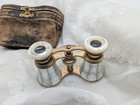 Antique French Bertier Opera Glasses Mother Of Pearl Brass Original Leather Case
