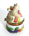 Vintage  Porcelain  Kitty Cat  With Fruit Basket  Trinket Box