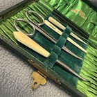 Vintage-cased Sewing Set Tools  Including Vanity Scissors And Button Hooks 