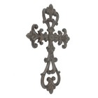 Rustic Cast Iron Fleur De Lis Vines Wall Cross Decor Antique Brown 10 5 Inch
