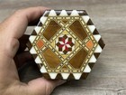 Vintage Inlaid Laquered Wood Small Hexagon Hinged Jewelry Trinket Box Spain