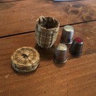 Vintage Sterling Hj No  5 Red Crown Silver Thimble In A Sweetgrass Basket Case