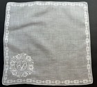 A  White Vintage Hankie Madeira Style Monogram T Hand Embroidered Appliqu   Bride