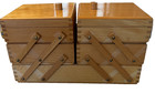 Vtg Wooden Sewing Box Cantilever Accordion Organizer Craft Jewelry Storage 13   