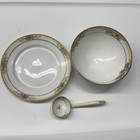 Antique Nippon Hand Painted Whipped Cream Set Condiment Bowl Ladle Plate 3 Piece