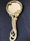 Vintage Art Nouveau Brass Hand Held Vanity Mirror