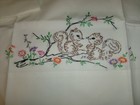 2 Vintage Pillowcases  Hand Embroidered Whimsical Squirrels Percale 100  Cotton