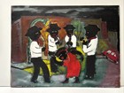 Vintage Black Americana Painting Men Musicians Urban Dancing Woman Signed Kohl