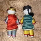 Vintage Miniature Jointed Bisque Chinese Dressed Pair Of Dolls - 3 75  Tall