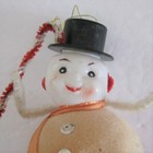 Vintage Snowman Christmas Ornament Flocked Body 3 5in Mid Century Holiday