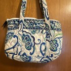 Vera Bradley Blue Green White Floral Tote Bag Zip Closure  Lined  Pockets