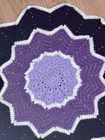 Handmade Purple   White Flower Crochet Afghan Blanket Throw     21 5   